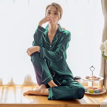 Load image into Gallery viewer, Womens Silk Satin Pajamas Pyjamas Set Sleepwear Pijama Couple Pajamas Suit Female Sleep Two Piece Set Men Loungewear Plus Size