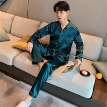 Load image into Gallery viewer, Womens Silk Satin Pajamas Pyjamas Set Sleepwear Pijama Couple Pajamas Suit Female Sleep Two Piece Set Men Loungewear Plus Size