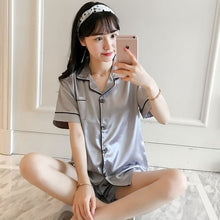 Load image into Gallery viewer, Womens Silk Satin Pajamas Pyjamas Set Sleepwear Pijama Couple Pajamas Suit Female Sleep Two Piece Set Men Loungewear Plus Size