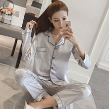 Load image into Gallery viewer, Womens Silk Satin Pajamas Pyjamas Set Sleepwear Pijama Couple Pajamas Suit Female Sleep Two Piece Set Men Loungewear Plus Size