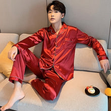 Load image into Gallery viewer, Womens Silk Satin Pajamas Pyjamas Set Sleepwear Pijama Couple Pajamas Suit Female Sleep Two Piece Set Men Loungewear Plus Size