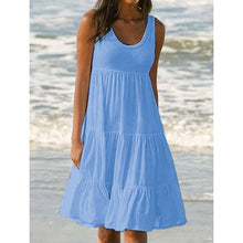 Load image into Gallery viewer, Womens Solid Color Holiday Dress Summer Round Neck Sleeveless Beach Dress Casual Ladies Loose Sundress Vestidos #LR3