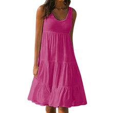 Load image into Gallery viewer, Womens Solid Color Holiday Dress Summer Round Neck Sleeveless Beach Dress Casual Ladies Loose Sundress Vestidos #LR3