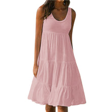 Load image into Gallery viewer, Womens Solid Color Holiday Dress Summer Round Neck Sleeveless Beach Dress Casual Ladies Loose Sundress Vestidos #LR3