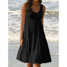 Load image into Gallery viewer, Womens Solid Color Holiday Dress Summer Round Neck Sleeveless Beach Dress Casual Ladies Loose Sundress Vestidos #LR3