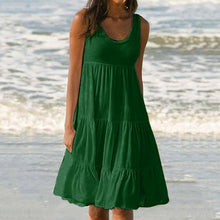 Load image into Gallery viewer, Womens Solid Color Holiday Dress Summer Round Neck Sleeveless Beach Dress Casual Ladies Loose Sundress Vestidos #LR3