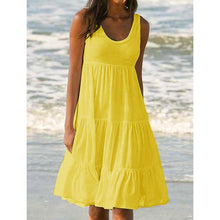 Load image into Gallery viewer, Womens Solid Color Holiday Dress Summer Round Neck Sleeveless Beach Dress Casual Ladies Loose Sundress Vestidos #LR3