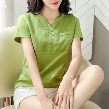 Load image into Gallery viewer, Womens Tops and Blouses Tees Feminine  Womens Clothing Cotton White Shirt Plus Size V-neck Ladies Slim Plus Size 3XL 8588 50