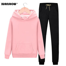 Load image into Gallery viewer, XUANSHOW 2019 Fashion Tracksuit Women Autumn Winter Clothes Cotton Long Sleeve Hoodies+Splice Long Pant Two Piece Set S-XXL