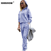 Load image into Gallery viewer, XUANSHOW 2020 Womens Tracksuit Set Sportswear Long Sleeve Hoodies+Full Pants 2 Piece Set Solid Casual Women&#39;s Sport Suit