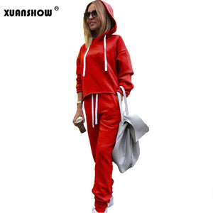 XUANSHOW 2020 Womens Tracksuit Set Sportswear Long Sleeve Hoodies+Full Pants 2 Piece Set Solid Casual Women's Sport Suit