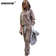 Load image into Gallery viewer, XUANSHOW 2020 Womens Tracksuit Set Sportswear Long Sleeve Hoodies+Full Pants 2 Piece Set Solid Casual Women&#39;s Sport Suit