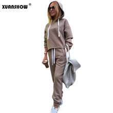 Load image into Gallery viewer, XUANSHOW 2020 Womens Tracksuit Set Sportswear Long Sleeve Hoodies+Full Pants 2 Piece Set Solid Casual Women&#39;s Sport Suit