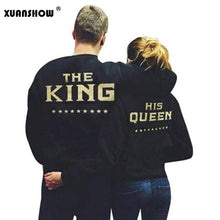 Load image into Gallery viewer, XUANSHOW KING QUEEN Letters Print Men Women Lovers Couple Fleece Autumn Winter Hoodies Sweatshirts