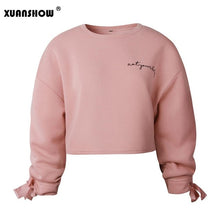 Load image into Gallery viewer, XUANSHOW Women&#39;s Sweatshirt 2018 Fashion Spring Autumn Women Bowknot Pink White Female Crop Tops Casual Short Women Clothes