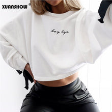 Load image into Gallery viewer, XUANSHOW Women&#39;s Sweatshirt 2018 Fashion Spring Autumn Women Bowknot Pink White Female Crop Tops Casual Short Women Clothes