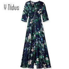 Load image into Gallery viewer, Y Nidus Women&#39;s Dresses Summer Dress 2019 Maxi Button Up Split Floral Print Flowy V-Neck Beach Evening Party Dresses vestidos