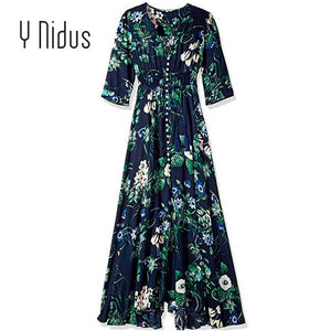 Y Nidus Women's Dresses Summer Dress 2019 Maxi Button Up Split Floral Print Flowy V-Neck Beach Evening Party Dresses vestidos