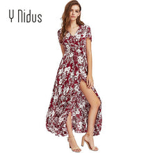 Load image into Gallery viewer, Y Nidus Women&#39;s Dresses Summer Dress 2019 Maxi Button Up Split Floral Print Flowy V-Neck Beach Evening Party Dresses vestidos