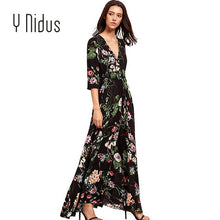 Load image into Gallery viewer, Y Nidus Women&#39;s Dresses Summer Dress 2019 Maxi Button Up Split Floral Print Flowy V-Neck Beach Evening Party Dresses vestidos