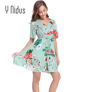 Y Nidus Women's Dresses Summer Dress 2019 Maxi Button Up Split Floral Print Flowy V-Neck Beach Evening Party Dresses vestidos