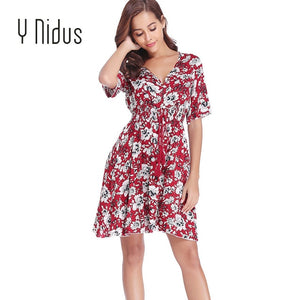 Y Nidus Women's Dresses Summer Dress 2019 Maxi Button Up Split Floral Print Flowy V-Neck Beach Evening Party Dresses vestidos