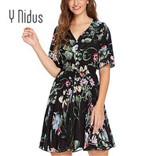 Load image into Gallery viewer, Y Nidus Women&#39;s Dresses Summer Dress 2019 Maxi Button Up Split Floral Print Flowy V-Neck Beach Evening Party Dresses vestidos