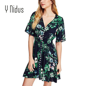 Y Nidus Women's Dresses Summer Dress 2019 Maxi Button Up Split Floral Print Flowy V-Neck Beach Evening Party Dresses vestidos