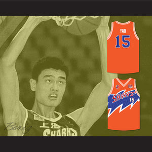 Yao Ming 15 Shanghai Sharks Orange Basketball Jersey with CBA & Sharks Patch