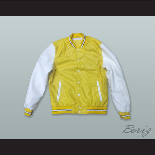 Yellow and White Lab Leather Varsity Letterman Jacket 2