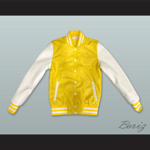 Yellow and White Lab Leather Varsity Letterman Jacket 1