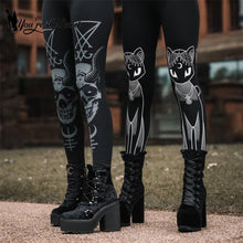Load image into Gallery viewer, [You're My Secret] Gothic Leggings For Women Ouija Workout Pants Dark Rose Black Cat Printing Skull Leggins Devil Satan Legins