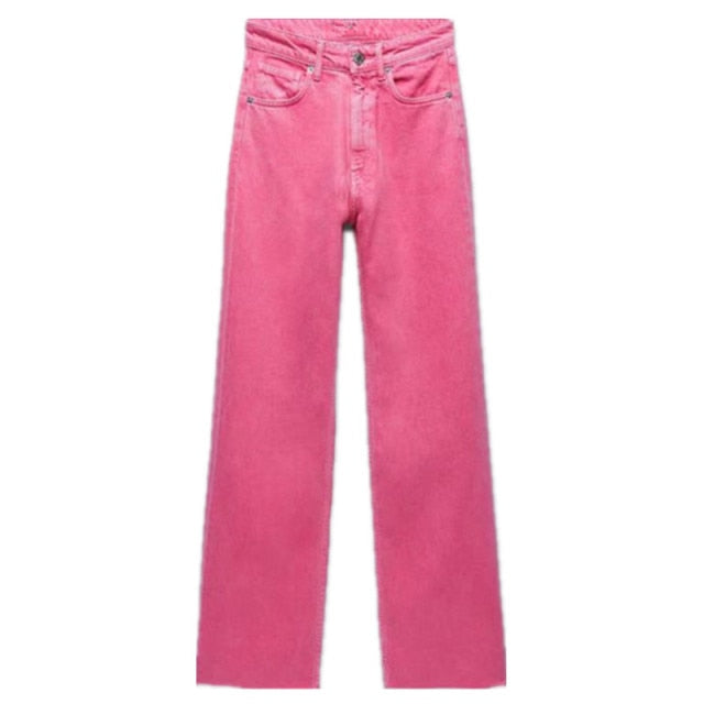 ZA 2021 spring new women's wear European and American style multi-color high waist slimming straight color women's jeans