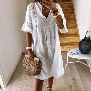 ZANZEA 2020 Bohemian Lace Dress Women's Summer Sundress Fashion Flare Sleeve Tunic Vestidos Female V Neck Party Shirt Robe Femme