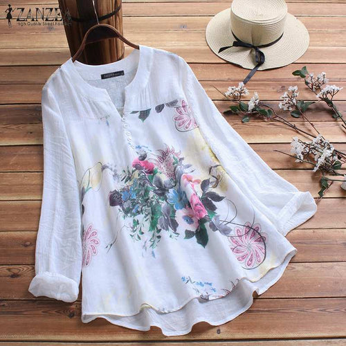 ZANZEA Elegant Printed Shirt Women's Autumn Blouse 2020 Vintage Floral Casual Blusas Female Long Sleeve Shirts Plus Size Blusas