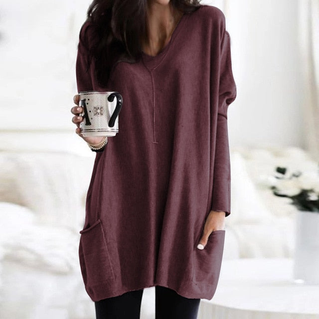 ZANZEA Women Tops and Blouses Ladies Casual Long Sleeve Shirt 2020 Autumn Knitted Tops Loose Pockets Tunic Chemise Blusas S-5XL