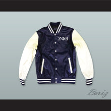 Load image into Gallery viewer, Zeta Phi Beta Sorority Navy Blue and White Lab Leather Varsity Letterman Jacket
