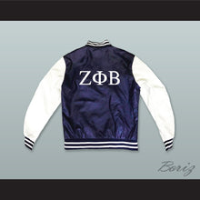 Load image into Gallery viewer, Zeta Phi Beta Sorority Navy Blue and White Lab Leather Varsity Letterman Jacket