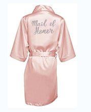Load image into Gallery viewer, dark pink robe silver letter kimono personalised satin pajamas wedding robe bridesmaid sister mother of the bride robes