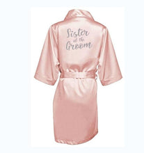 Load image into Gallery viewer, dark pink robe silver letter kimono personalised satin pajamas wedding robe bridesmaid sister mother of the bride robes