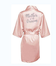 Load image into Gallery viewer, dark pink robe silver letter kimono personalised satin pajamas wedding robe bridesmaid sister mother of the bride robes