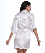 Load image into Gallery viewer, dark pink robe silver letter kimono personalised satin pajamas wedding robe bridesmaid sister mother of the bride robes