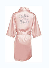 Load image into Gallery viewer, dark pink robe silver letter kimono personalised satin pajamas wedding robe bridesmaid sister mother of the bride robes
