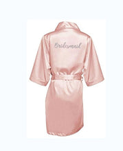 Load image into Gallery viewer, dark pink robe silver letter kimono personalised satin pajamas wedding robe bridesmaid sister mother of the bride robes