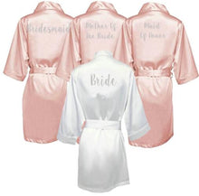 Load image into Gallery viewer, dark pink robe silver letter kimono personalised satin pajamas wedding robe bridesmaid sister mother of the bride robes