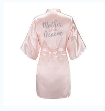 Load image into Gallery viewer, dark pink robe silver letter kimono satin pajamas wedding robe bridesmaid sister mother of the bride robes