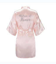 Load image into Gallery viewer, dark pink robe silver letter kimono satin pajamas wedding robe bridesmaid sister mother of the bride robes