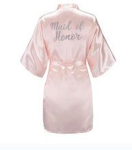 Load image into Gallery viewer, dark pink robe silver letter kimono satin pajamas wedding robe bridesmaid sister mother of the bride robes