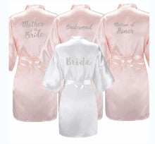 Load image into Gallery viewer, dark pink robe silver letter kimono satin pajamas wedding robe bridesmaid sister mother of the bride robes