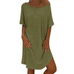 feitong Four colors!! S-4XL New Arrival Women O Neck Casual Solid  Above Knee Dress  Sleeve Loose Party  Mini Dress Vestido @17